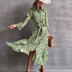 Zara Floral Print Button Up Elegant Tie Front Shirt Dress